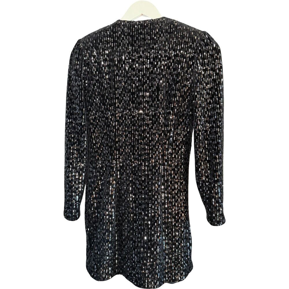 Maje NWOT Rivy Sequin Mini Dress Silver Black Velvet Wrap Long Sleeve Size 4 - Picture 8 of 12